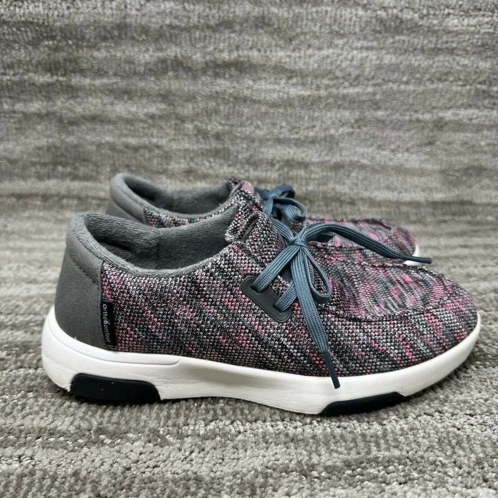 OrthoComfoot Women’s Gray Pink Boat Shoes with Arch Support Slip on size 8